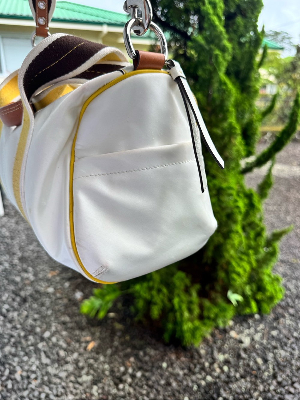 Coach White & Yellow Leatherware Convertible Duffel Satchel Crossbody Bag 2006 - Picture 7 of 14